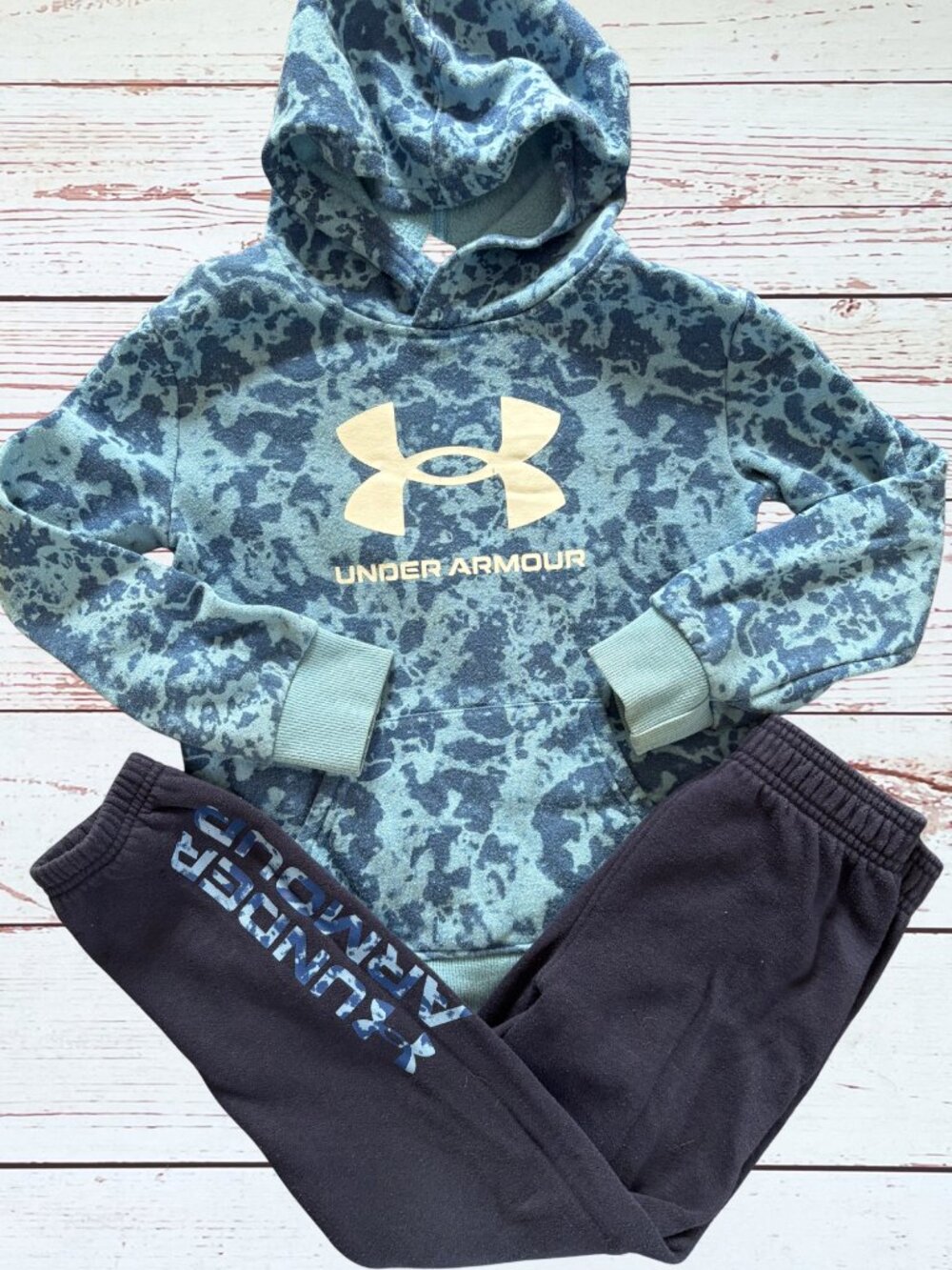 Under Armour Boys Size 6 Hoodie & Sweatpants Set Blue Camo Matching Outfit